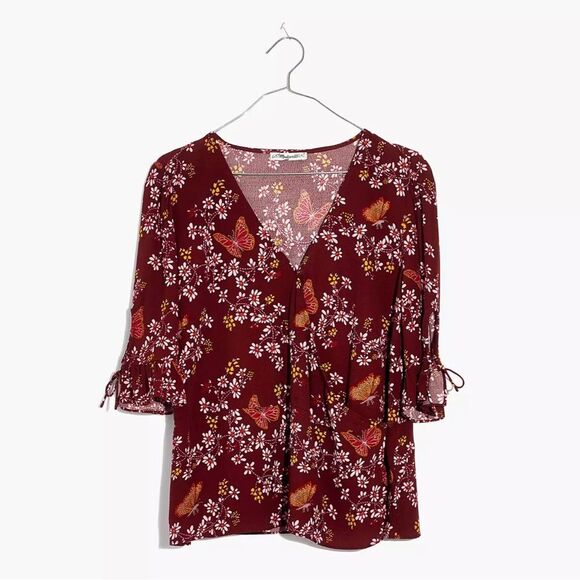 Madewell Tie-Sleeve Wrap Top in Butterfly Sanctuary Womens Size 2 - Picture 5 of 11